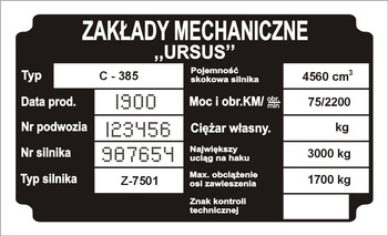 Tabliczka znamionowa URSUS C385 z grawerem