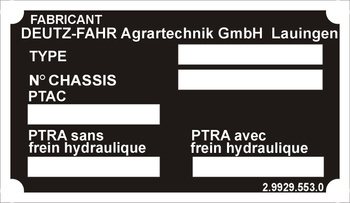 Tabliczka znamionowa Deutz Fahr Agratechnik GmbH