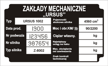 Tabliczka znamionowa URSUS C1002 z grawerem