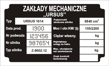 Tabliczka znamionowa URSUS C1614 z grawerem