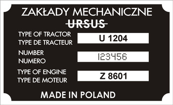 Tabliczka znamionowa URSUS C1204 z grawerem