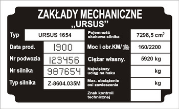 Tabliczka znamionowa URSUS C1654 z grawerem