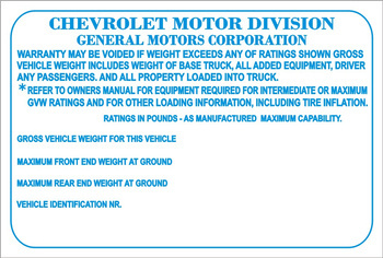 Tabliczka znamionowa Chevrolet Motor Division