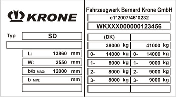 Naklejka tabliczka znamionowa do przyczep KRONE wzór II