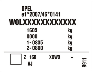 Naklejka znamionowa OPEL biała