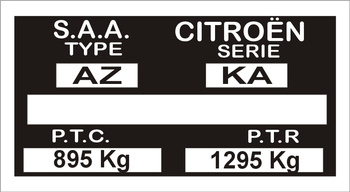 Tabliczka znamionowa Citroen 2CV AZ KA