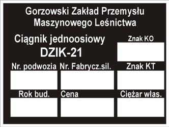 Tabliczka znamionowa Dzik 21