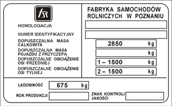 Tabliczka znamionowa Fabryka samochodów rolniczych w Poznaniu