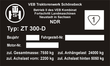 Tabliczka znamionowa Fortschritt ZT 303-D (traktor)