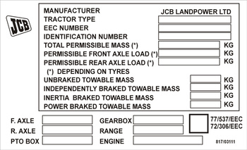 Tabliczka znamionowa JCB Landpower LTD