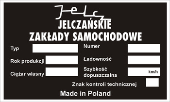 Tabliczka znamionowa Jelcz czysta wzór nr 1