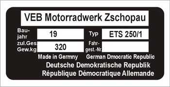 Tabliczka znamionowa MZ ETS 250/1