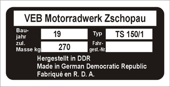 Tabliczka znamionowa MZ TS 150/1