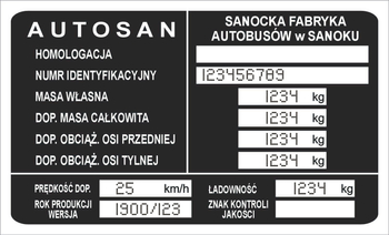 Tabliczka znamionowa SANOK AUTOSAN D55 z grawerem