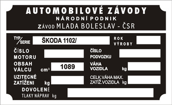 Tabliczka znamionowa Skoda 1102