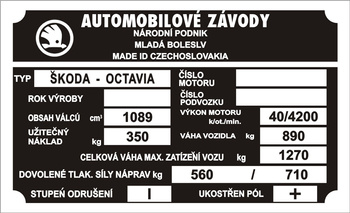 Tabliczka znamionowa Skoda Octavia