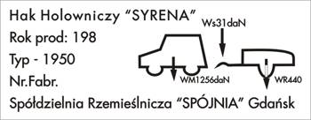 Tabliczka znamionowa Syrena na hak typ 1950