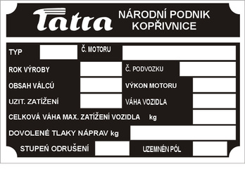 Tabliczka znamionowa Tatra wzór 6