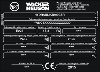 Tabliczka znamionowa do maszyn i urządzeń Wacker Neuson