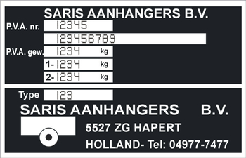 Tabliczka znamionowa do pojazdów i maszyn marki SARIS z grawerem