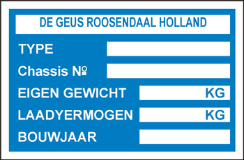 Tabliczka znamionowa do przyczep De Geus Roosendaal Holland