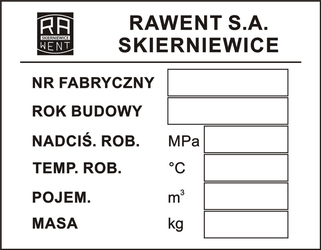 Tabliczka znamionowa do urządzeń Rawent