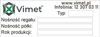 Tabliczka znamionowa informacyjna ewidencyjna regały Vimet